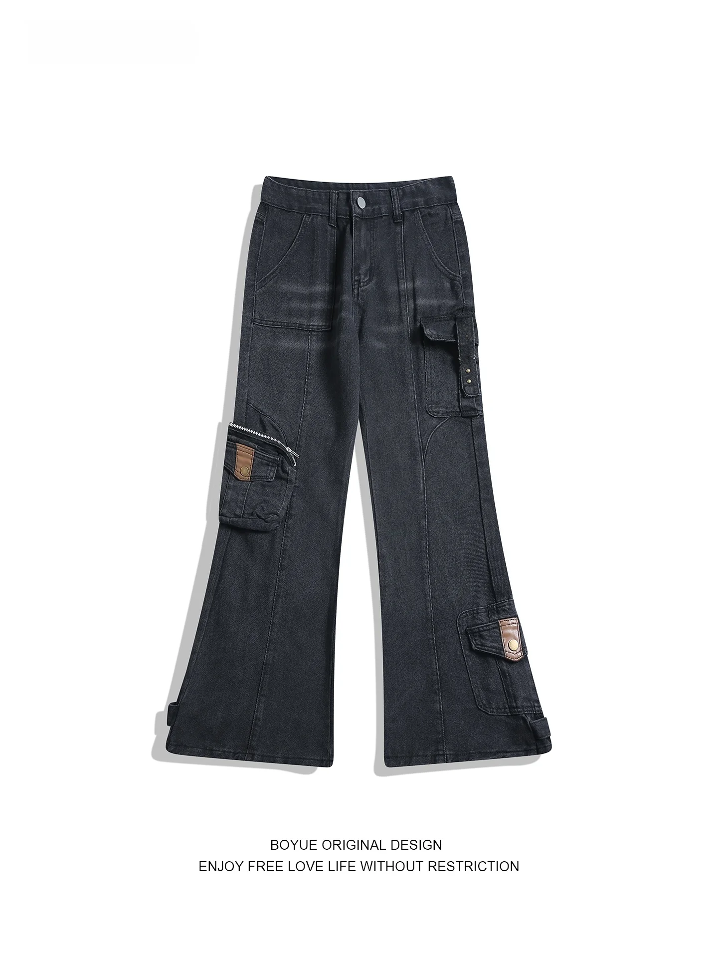 

Мужские джинсы Boyue American Sle Heavy Du, широкие брюки-клеш в стиле хип-хоп/панк, повседневные, из хлопкового денима