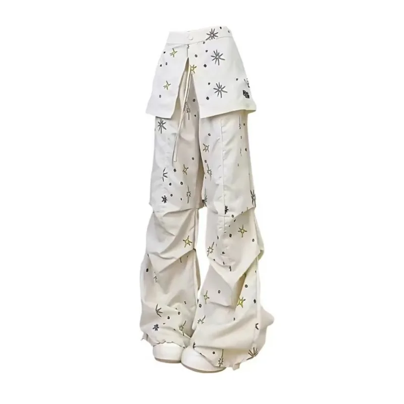 原宿 Y2K だぶだぶのカーゴパンツ女性の夏の新アメリカンヴィンテージハイウエストズボン高品質のファッションカジュアルワイドレッグパンツ