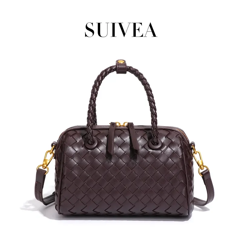 Women Handbag Retro Woven Cylinder Bag High End Niche Design Single Shoulder Crossbody Bag Trendy Boston Pillow Style Purse