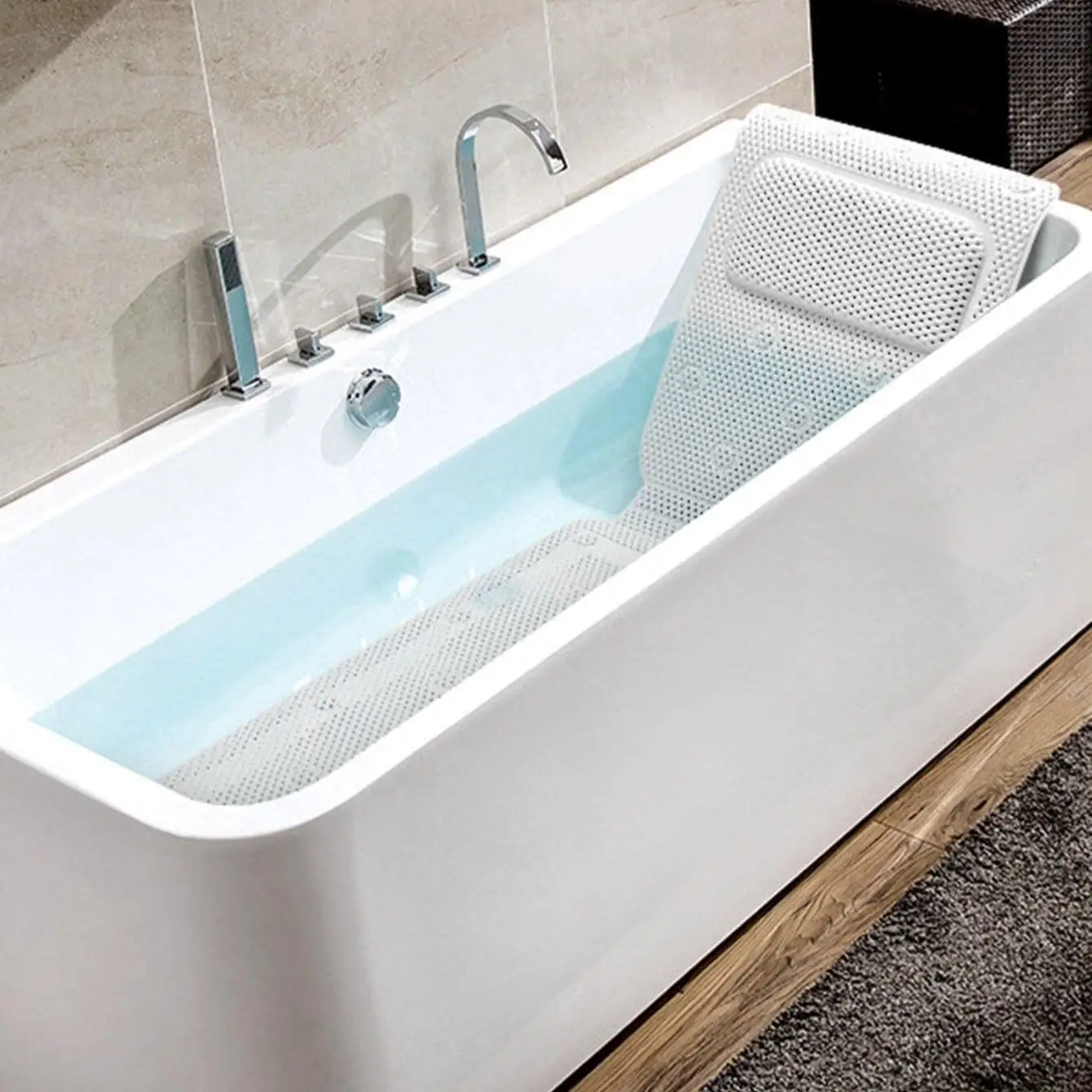 

Non-slip Bathtub Cushion Mat with Suction Cup Full Body Rest Bath Pillow SPA Neck Cushion Hangable Bathroom Safety Accessories
