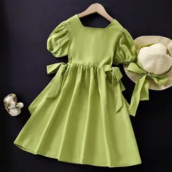 Kids Green Short Sleeve Dresses for Girls Princess Dress with Hat Baby Outfits Summer Children Costumes 4 5 6 7 8 9 10 12 Years