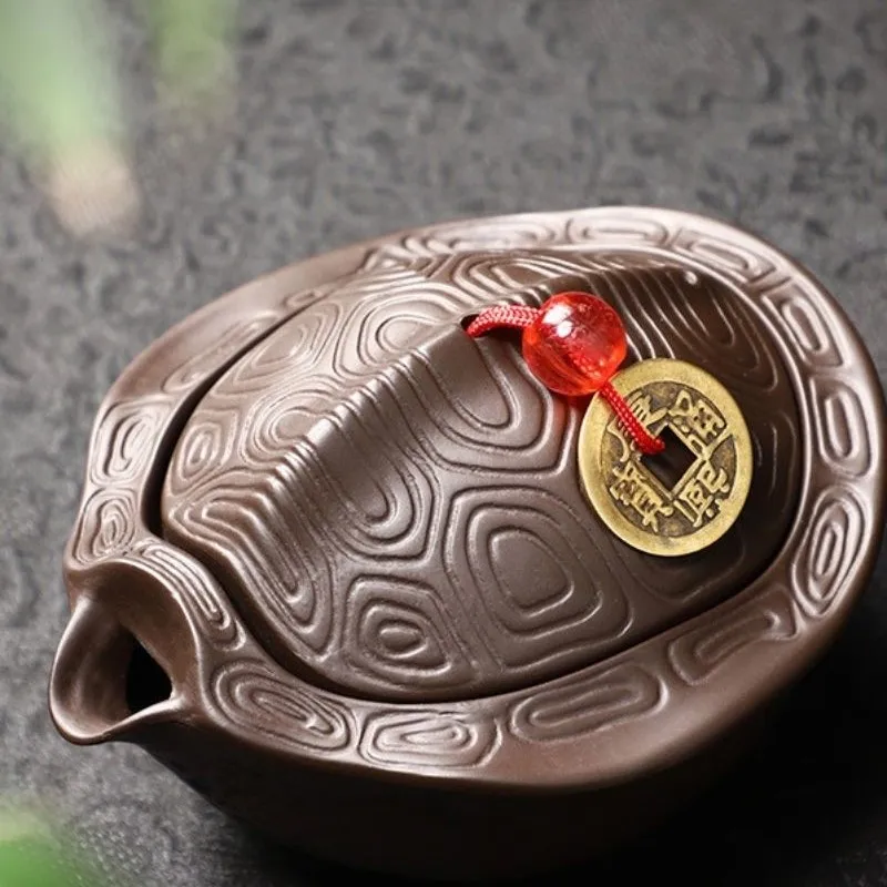 Purple Clay Teapot Handheld Teapot Raw Mineral Purple Clay Cover Bowl Tea Pot Single Pot Turtle Shell Shape Creative TeapotZF231