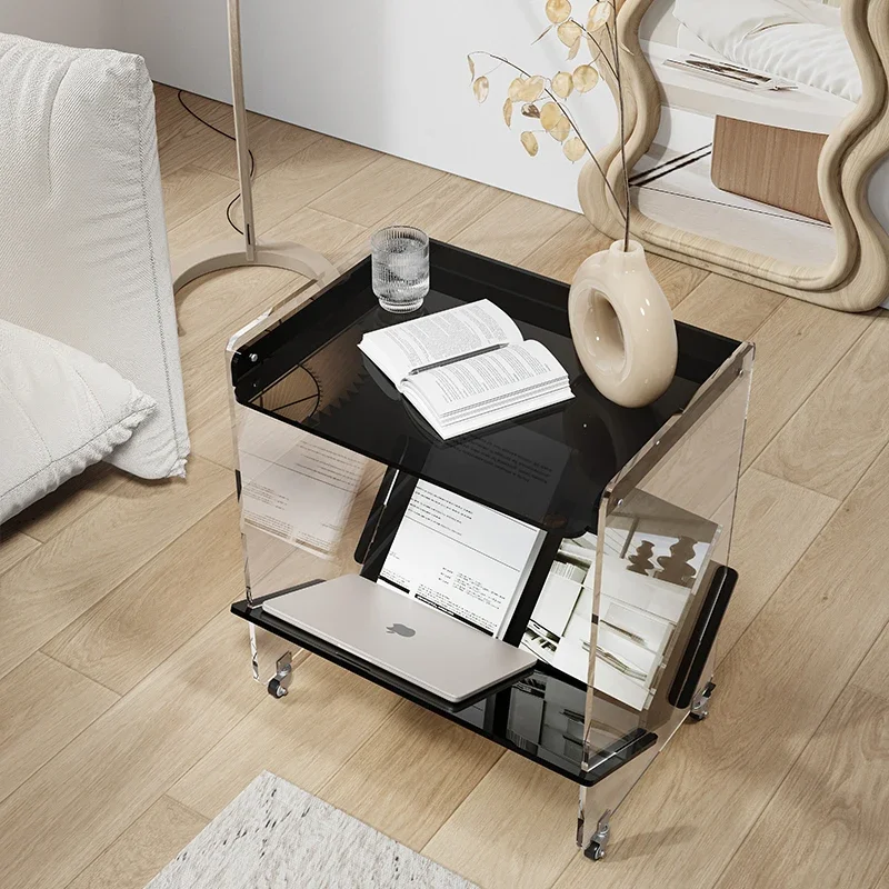 Tavolino mobile creativo in acrilico trasparente, carrello portaoggetti, divano, armadietto laterale, tavolo ad angolo, portaoggetti, lato camera da letto