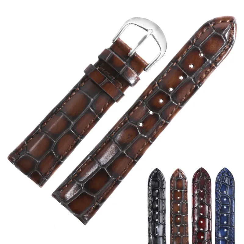 

18mm 20mm 22mm Crocodile Texture Fashion Genuine Leather Watchband for Casio Citizen Seiko Tissot Men's Strap Bracelet Red Blue