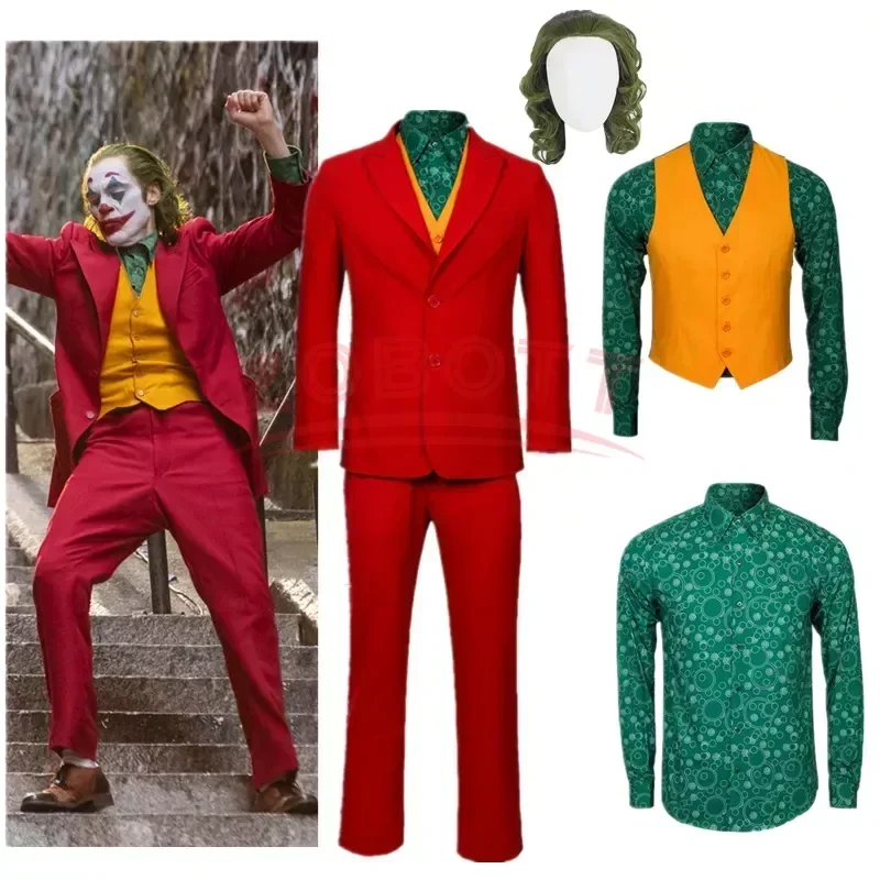 Movie Joker Male Cosplay Costume Anime Character Halloween Costume Cosplay Costume Set Mask Uniform Wig