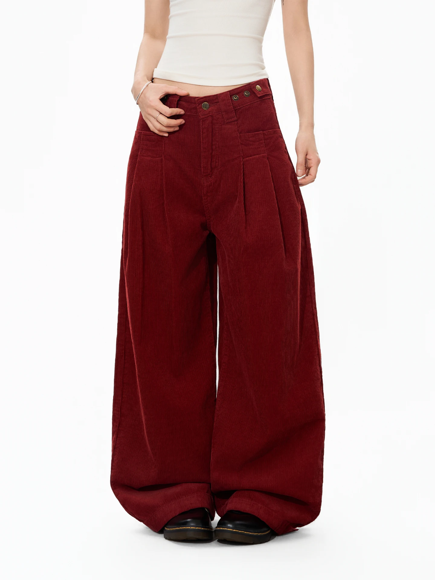 

Мужские брюки S3T5 из вельвета, красные, прямого кроя, свободные, повседневные, с регулируемой талией, широкие штанины, длинные, в американском ретро-стиле, плиссированные