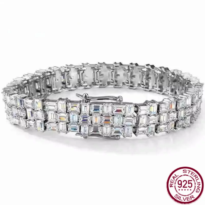 Yaranyan Vintage 100% 925 Sterling Silver Lab Sapphire High Carbon Diamonds Gemstone Cocktail Bracelets Bangle Fine Jewelry