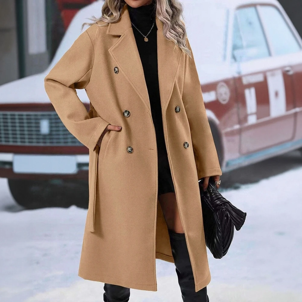 レディース 2025 ファッション オールシーズン コート 長袖 オープンフロント 無地 膝下丈 デイリー レギュラーフィット コート