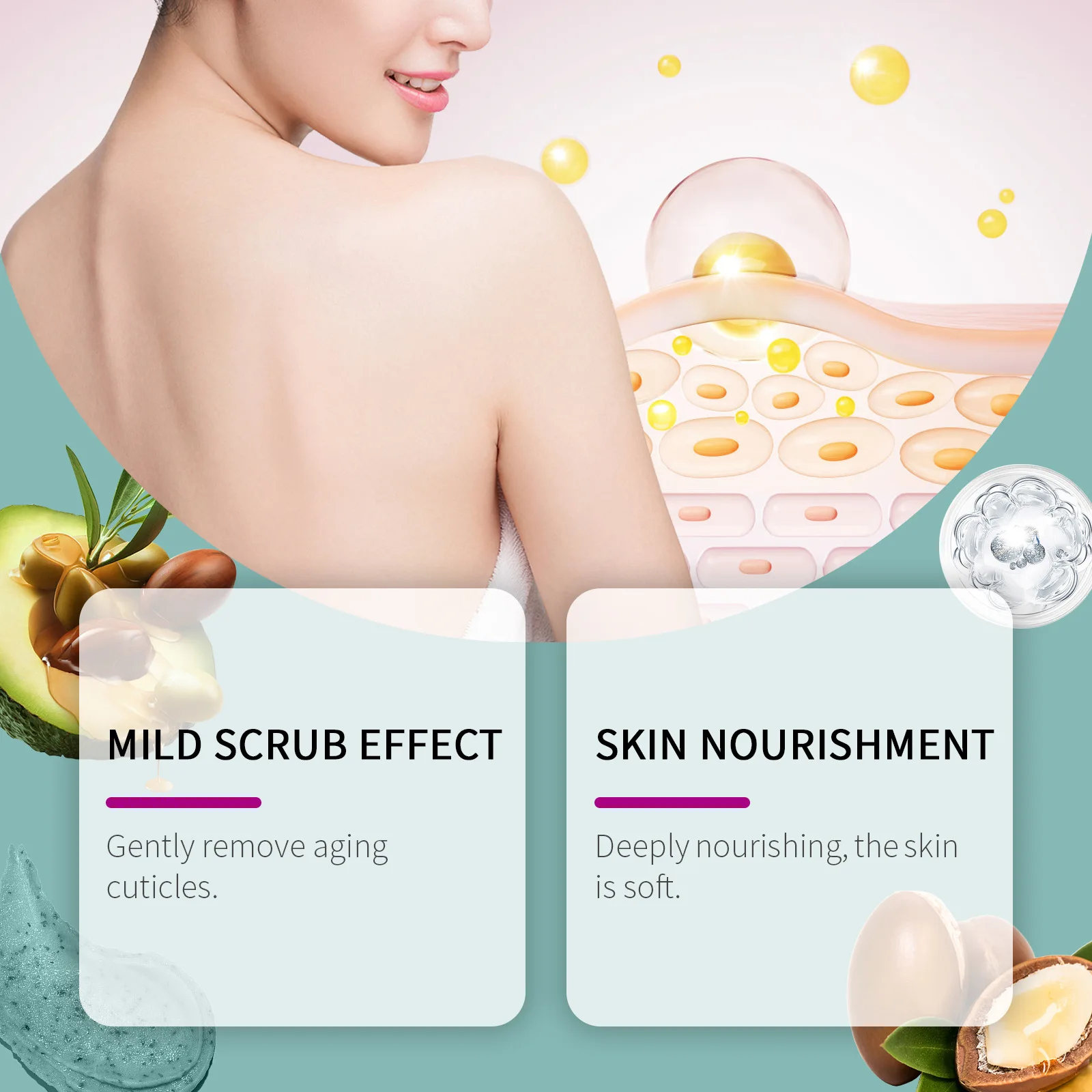 OCEAURA زبدة الشيا سنفرة الجسم تقشير تحسين خشونة عميق نظيف تقليص المسام اشراق بريق الجلد فرك تدليك كريم