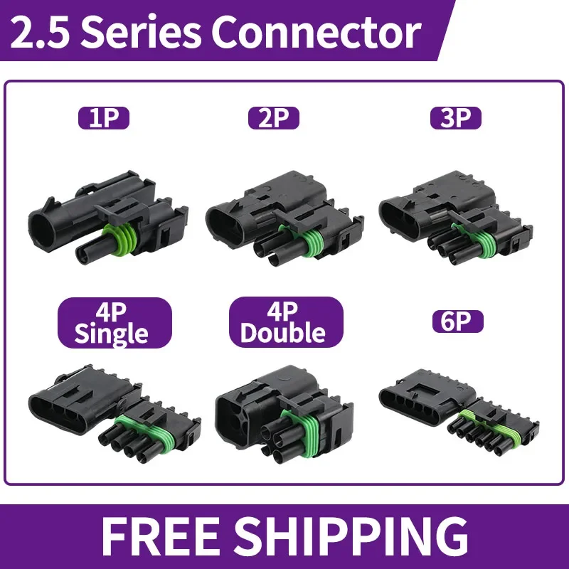 

5/20/100 Sets 2.5 Series 1 2 3 4 6 Pin Delphi GM Automotive Electrical Female Male Weather Pack Socket Plug Automobile Connector