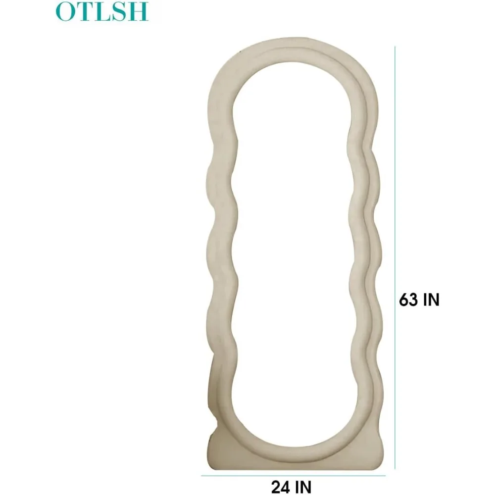 Зеркало напольное с волнистыми волосами, длинное ЗЕРКАЛО 63X24 дюйма с подставкой, Фланелевое, зеркало неправильной формы с волнистыми волосами, с волнистым узором