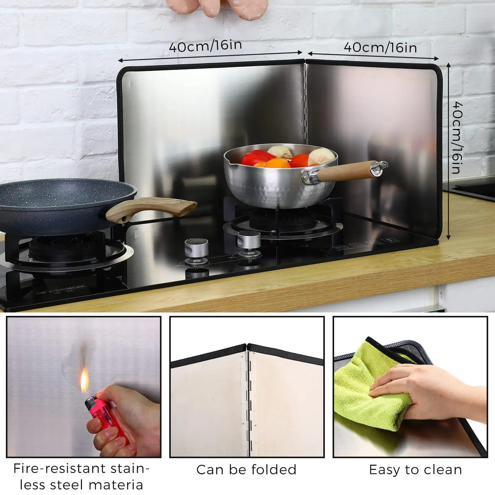 Grease Splatter Guard 2-3 Sided Splash Guard Stainless Steel Backsplash Foldable Gas Stove Baffle for Stove Screen Protector