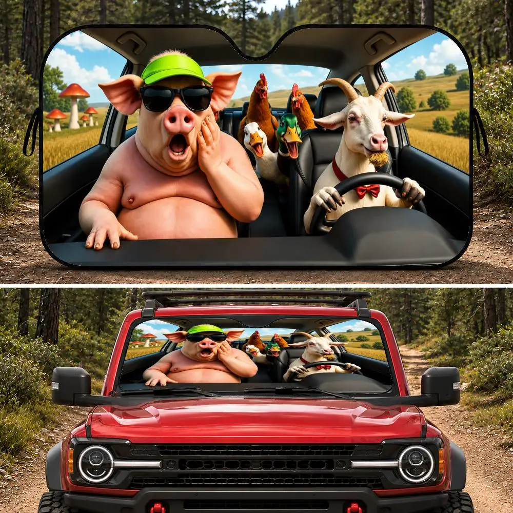 

Cartoon Animal Tours Sun Visor Aluminum Foil Windshield Sunshade with Reflective UV Block Heat Insulation Foldable Universal Fit