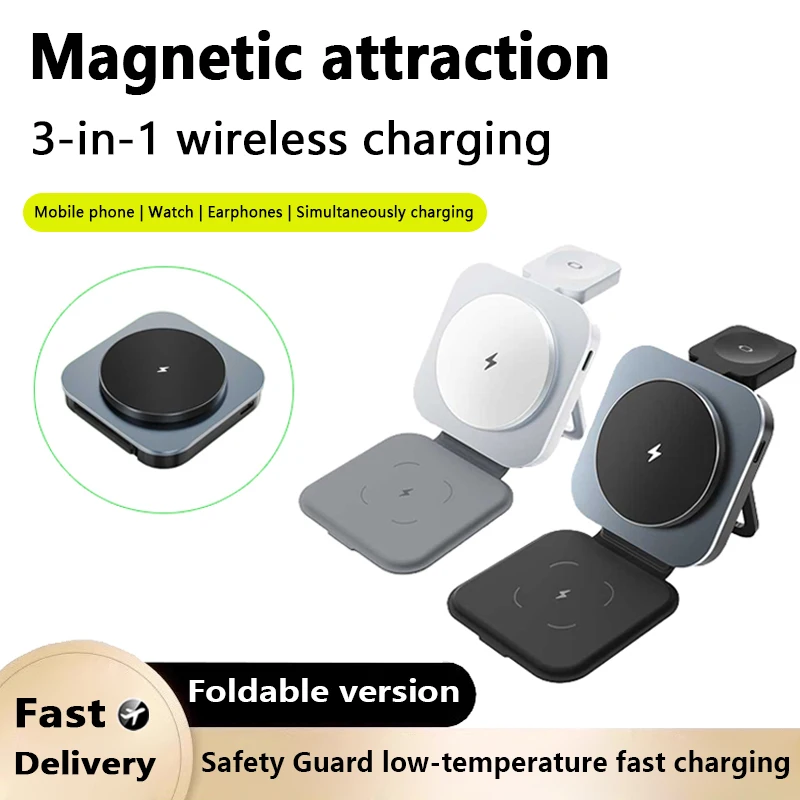 

Three in One Foldable Magnetic Wireless Charger Stand for IPhone 16 15 14 13 Pro Max IWatch 10 9 Air Pods Fast Charging Station