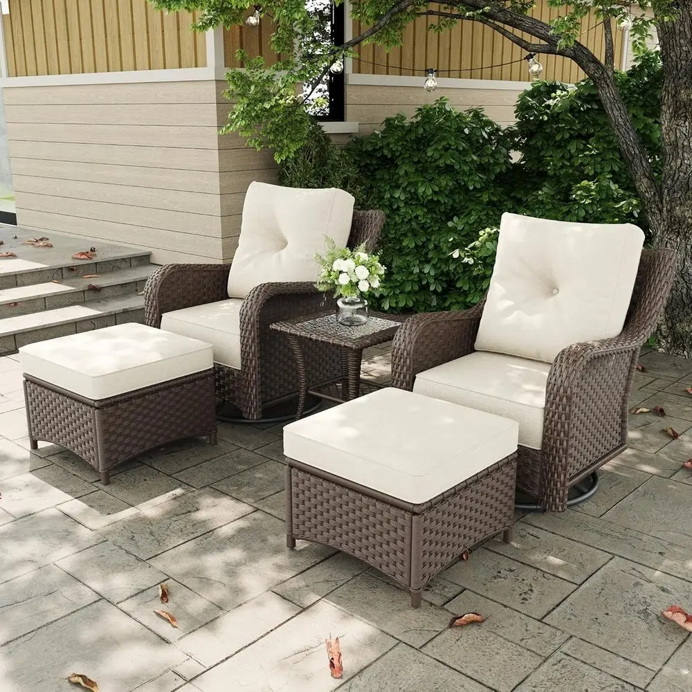 

5-Piece Outdoor Patio Furniture Set with Rocking Swivel Chairs, 6 Cushions, and Side Table