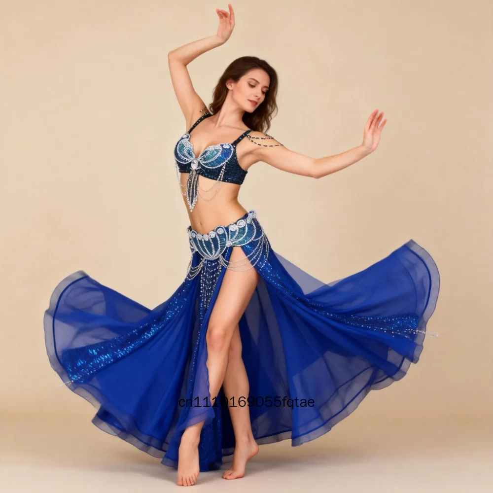Bauchtanzkostüm für Damen, 3-teilig, aus Modal, orientalischer Bauchtanz, professionelles Bühnen- und Übungskleidungsset – Detail 4