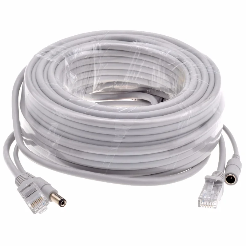 5M/10M/15M/20M/30M Ethernet Cable CAT5/CAT-5e RJ45 + DC Power Gray Cables for IP Network Camera NVR CCTV System