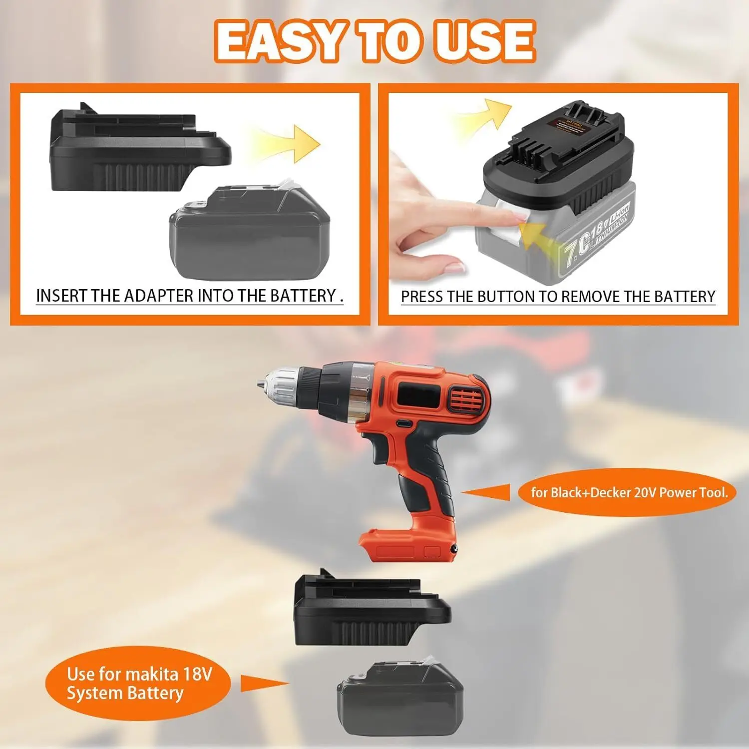 Imagem -05 - Adaptador de Bateria para Black & Decker 20v Conversor de Ferramenta sem Fio para Makita 18v Bateria de Íon-lítio Converter para Black & Decker 20v Broca