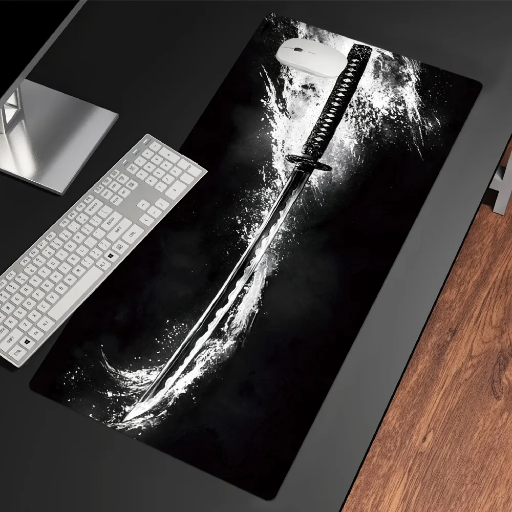 CIFBUY Large Gaming Mouse Pad Katana Design PC Keyboard Desk Mat Smooth Polyester Non-Slip Rubber Base Home Office Decor