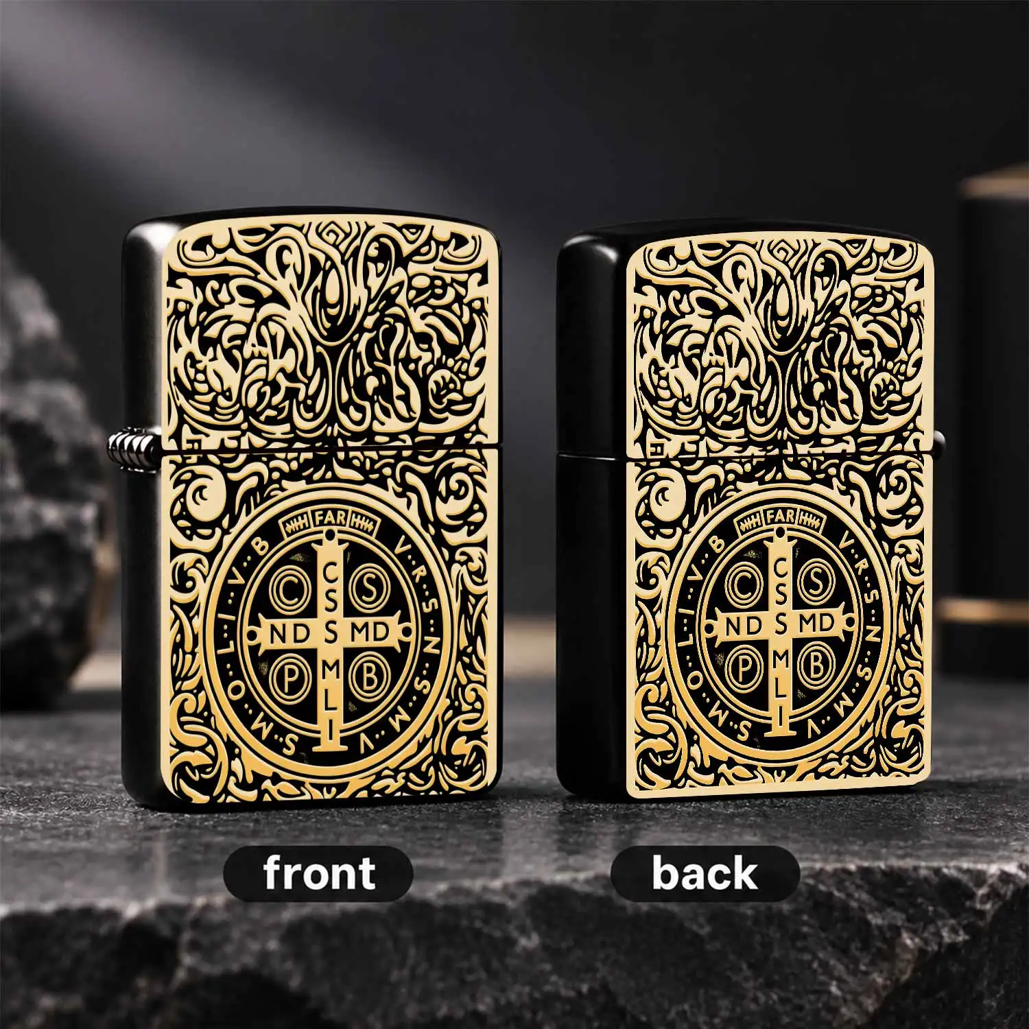 Vintage Engraved Pattern Portable Lighter St Benedict Cross Badge Creative Design Daily Carry Multi-Function Tool for Candle Incense Camping Elegant Exquisite Unique Gift for All Scenarios Durable Stylish Commemorative A A Humorous And Inte