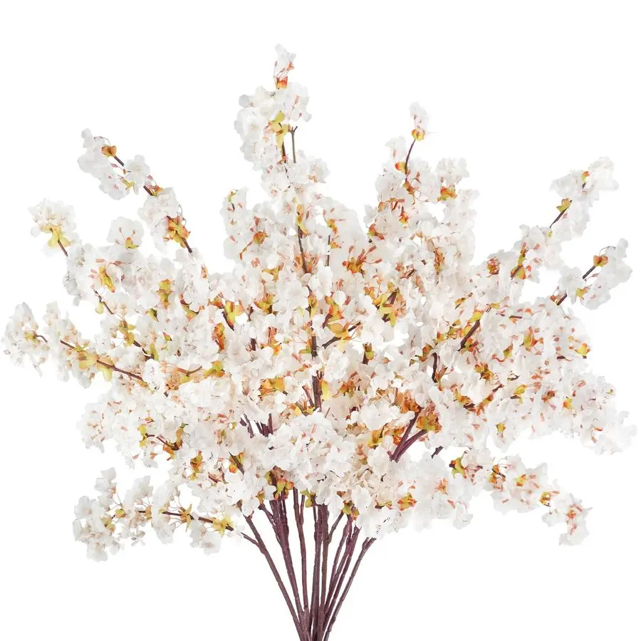 

Pcs Artificial Cherry Blossom Flowers 40 Faux Silk Cherry Blossom Stems Fake Real Touch Peach Branches for Wedding Home Garden J
