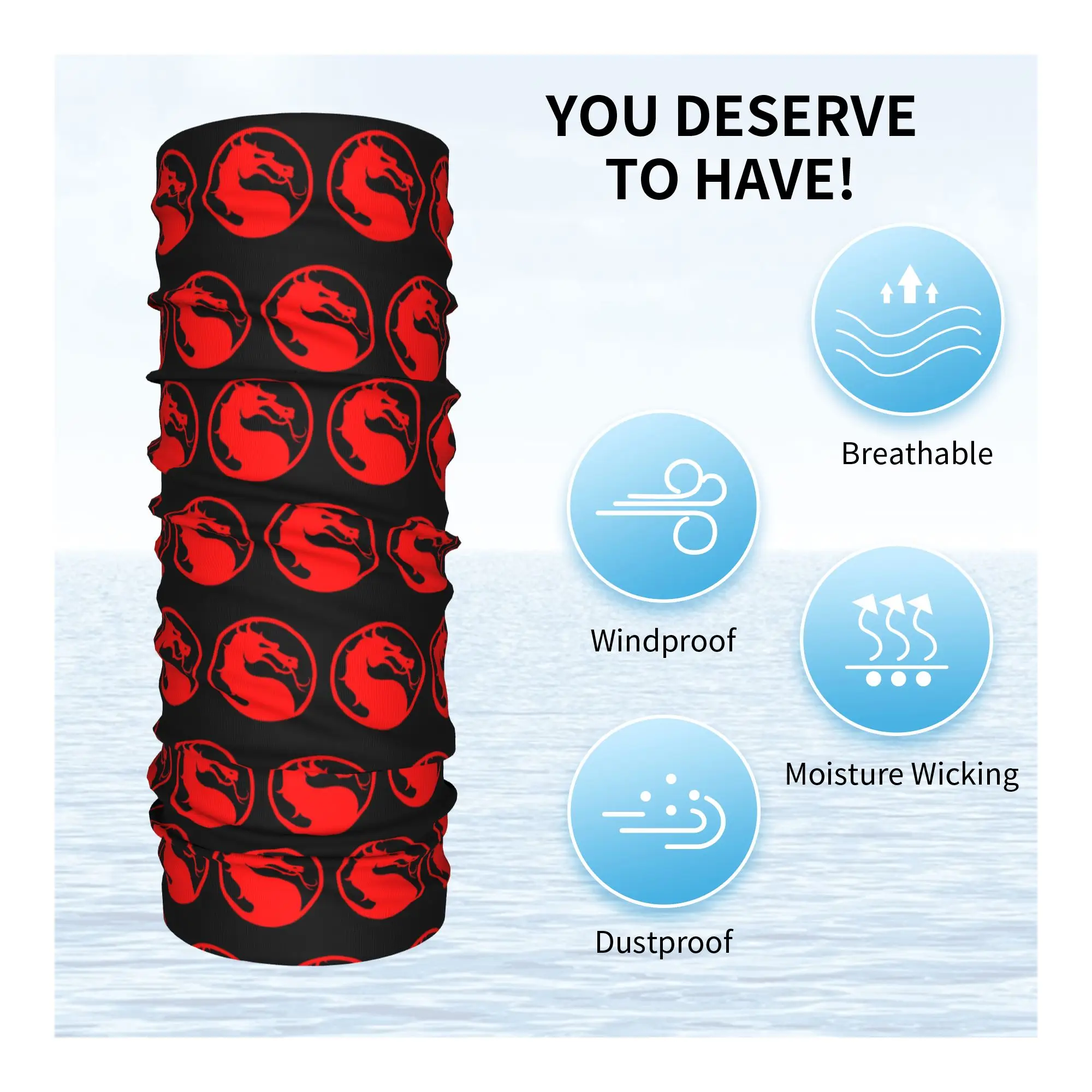 Mortal Kombat - Red Dragon Bandana Neck Gaiter مطبوعة قناع ملفوف وشاح متعدد الاستخدام أغطية الرأس للرجال والنساء والكبار