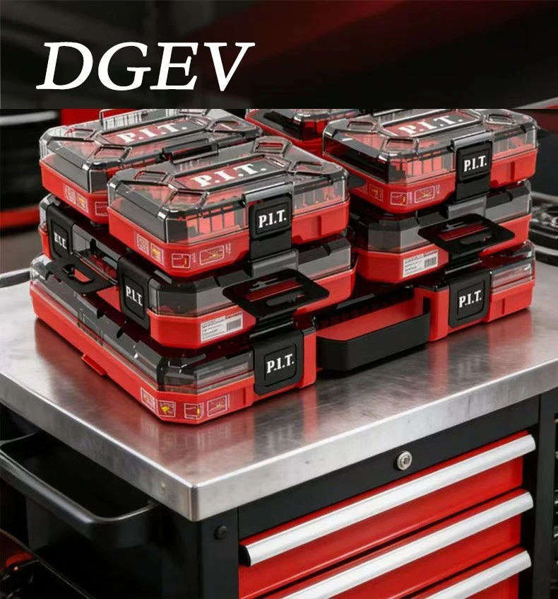 DGEV Multifunctional Storage Stacking Toolbox, Batch Head Drill Bit Box, Batch Head Storage Box, Transparent Parts Box