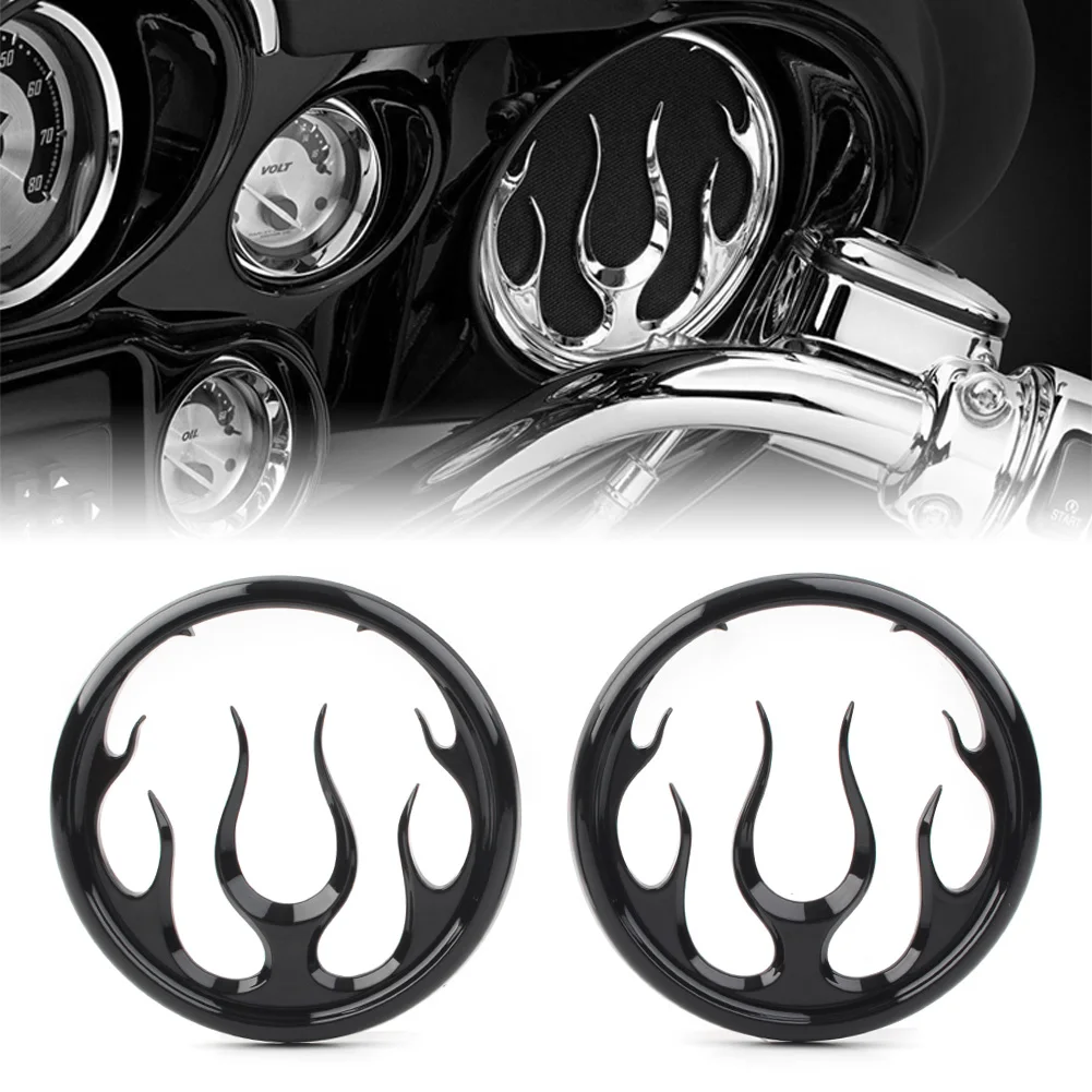 ABS Plastic Motorcycle Flame Speaker Grill Accent Trim Cover 1Pair for Harley Electra Street Glide Tri Black