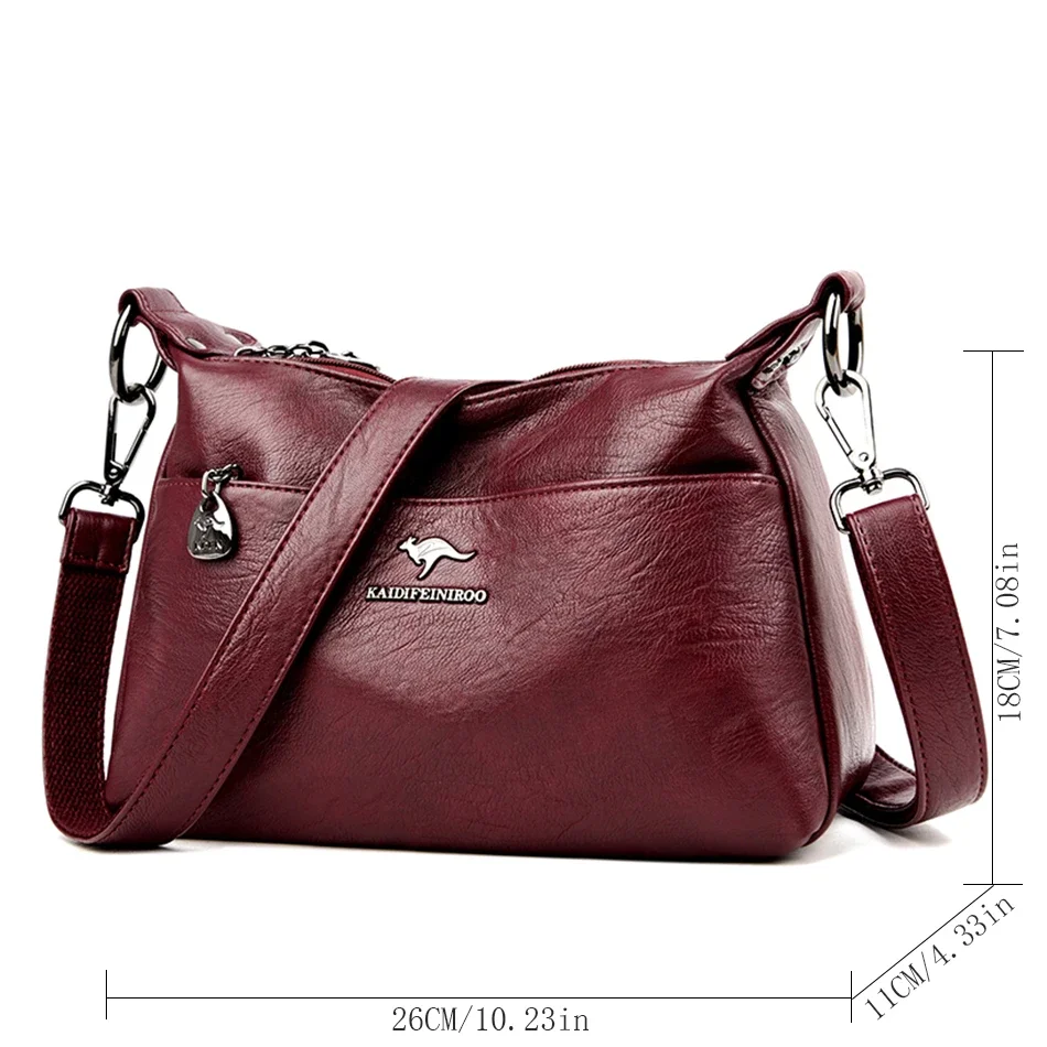 Ladies Bilayer Multi-pocket Messenger Bag High Quality Soft PU Leather Shoulder Bags Casual Crossbody Bags for Women New Tote