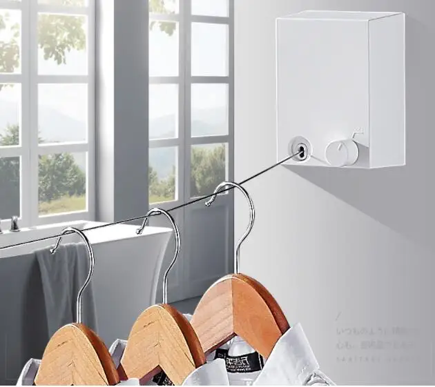 Household Storage Tools Retractable Clothes Drying Rack Rope Clothesline Heavy Duty Portable Clothes Dryer with Steel Rope