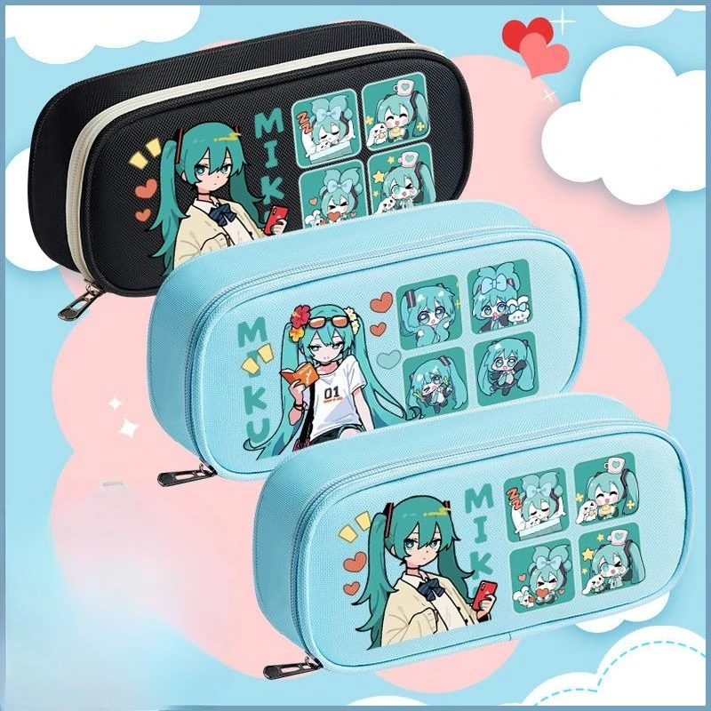 

Hatsune Miku anime large-capacity pencil case cartoon cute Oxford cloth Miku girls student portable three-layer pencil case gift