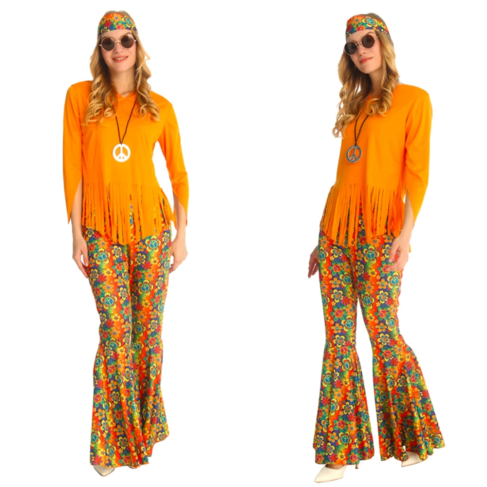 

Hippie Disco 60s and 70s Cosplay Costume Adult Women's Sexy jumpsuit Hip Hop Print Style Shining Dress Up