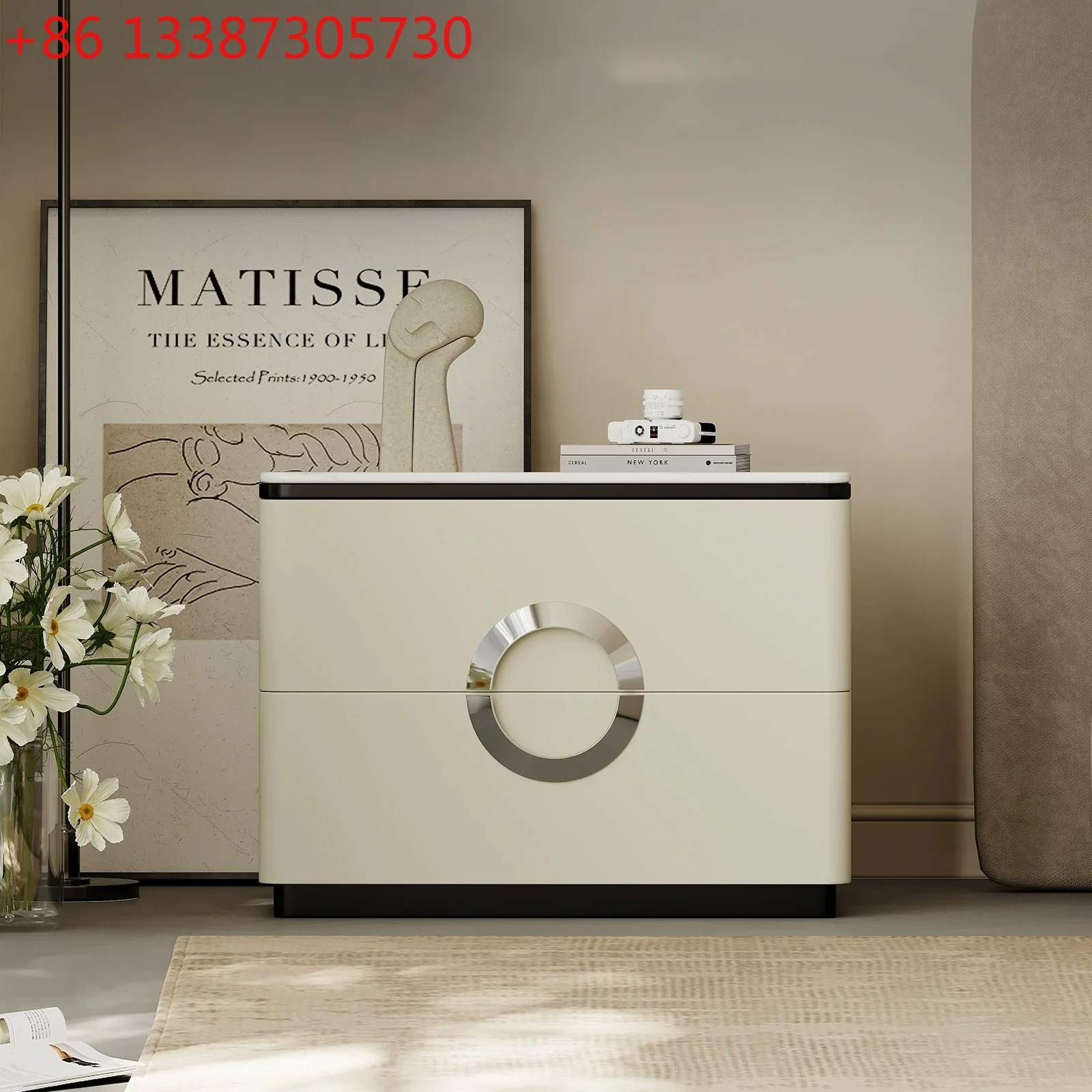 Italian minimalist bedside table household bedroom modern minimalist light luxury premium