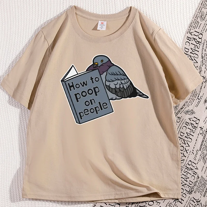 

Pigeon T-Shirt How To Poop on People Tshirt Funny Bird Meme T Shirt Casual Pullover Round Neck Tshirts Man Clothes Streetwear