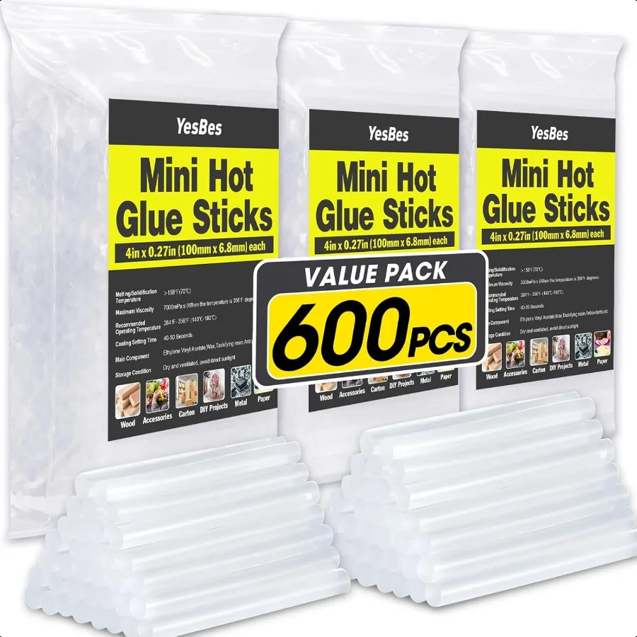 

600 Pack Mini Hot Glue Sticks 4 Long x 0.27 Diameter Glue Sticks for Mini Glue Guns Multipurpose for Wood Metal Glass Plastic F