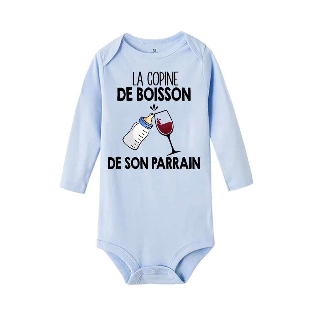 La Copine De Boisson De Son Parrain Print Baby Romper Long Sleeve Girl Boy Bodysuit Casual Baby Jumpsuit Summer Newborn Clothing