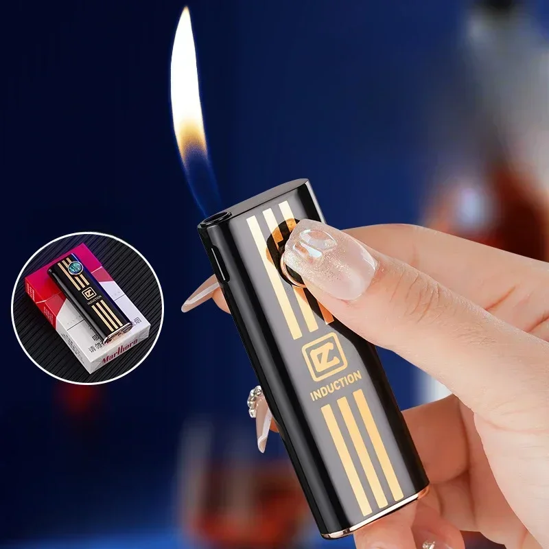 Silent Open Flame Gas Lighter, Color Shell Inlaid Button, New Stylish and Lightweight Cigarette Case, Can Be Placed in a Case