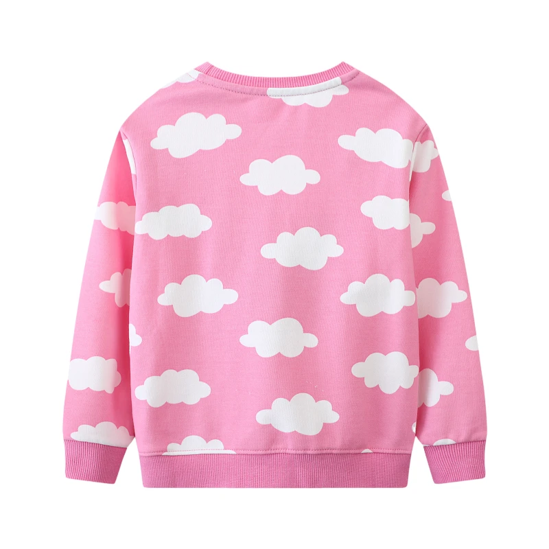 Little maven Autumn Spring Active Kids Clothes Baby Girls Cartoon Clouds Birds Embroidery Sweatshirts Pink Children Tops Hoodies