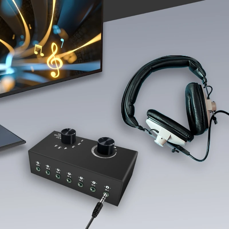 GV-AC004B 3.5mm Stereo Audio Switch Splitter Audio Share Active Speaker Audio Switch with Volume Adjustment Knob
