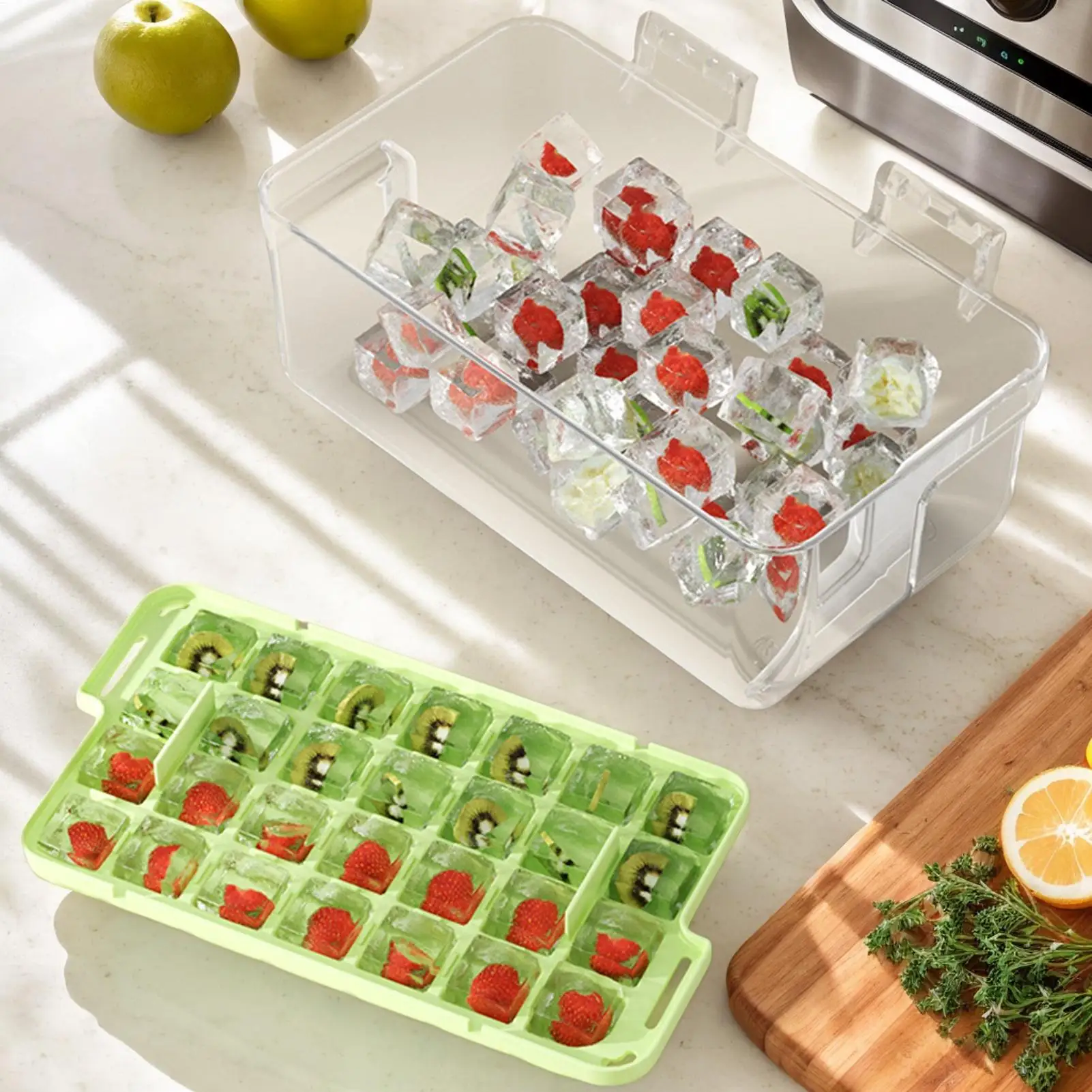 Ice Trays Easy Release Molds Double Layer Making Tool with Bin Kitchen Gadget for Cocktails Tea Coffee Whiskey Drinks Home