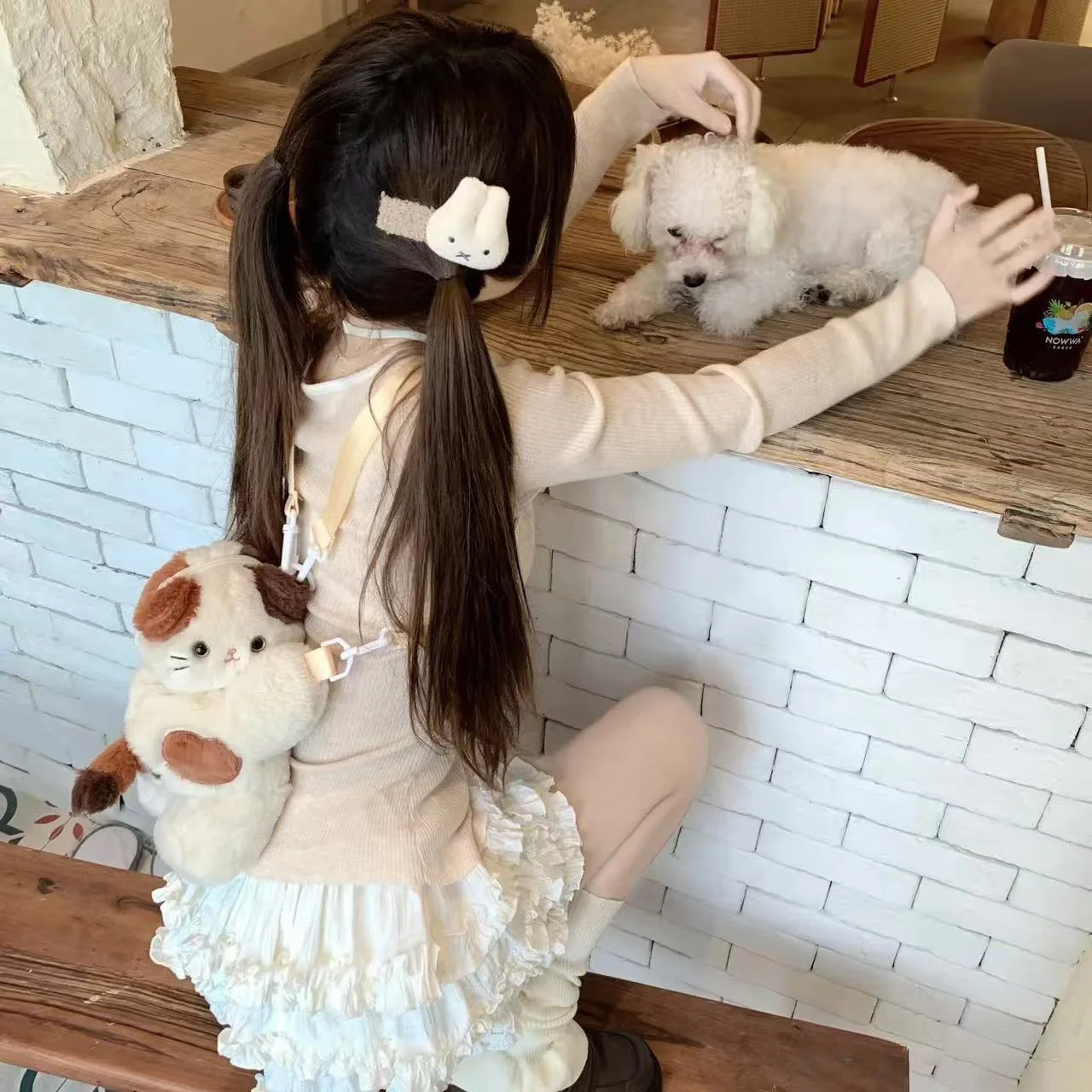 Kawaii três-flor gatinho festa saco bonito ombro boneca de pelúcia coringa saco do mensageiro menina para fora mochila presente de aniversário