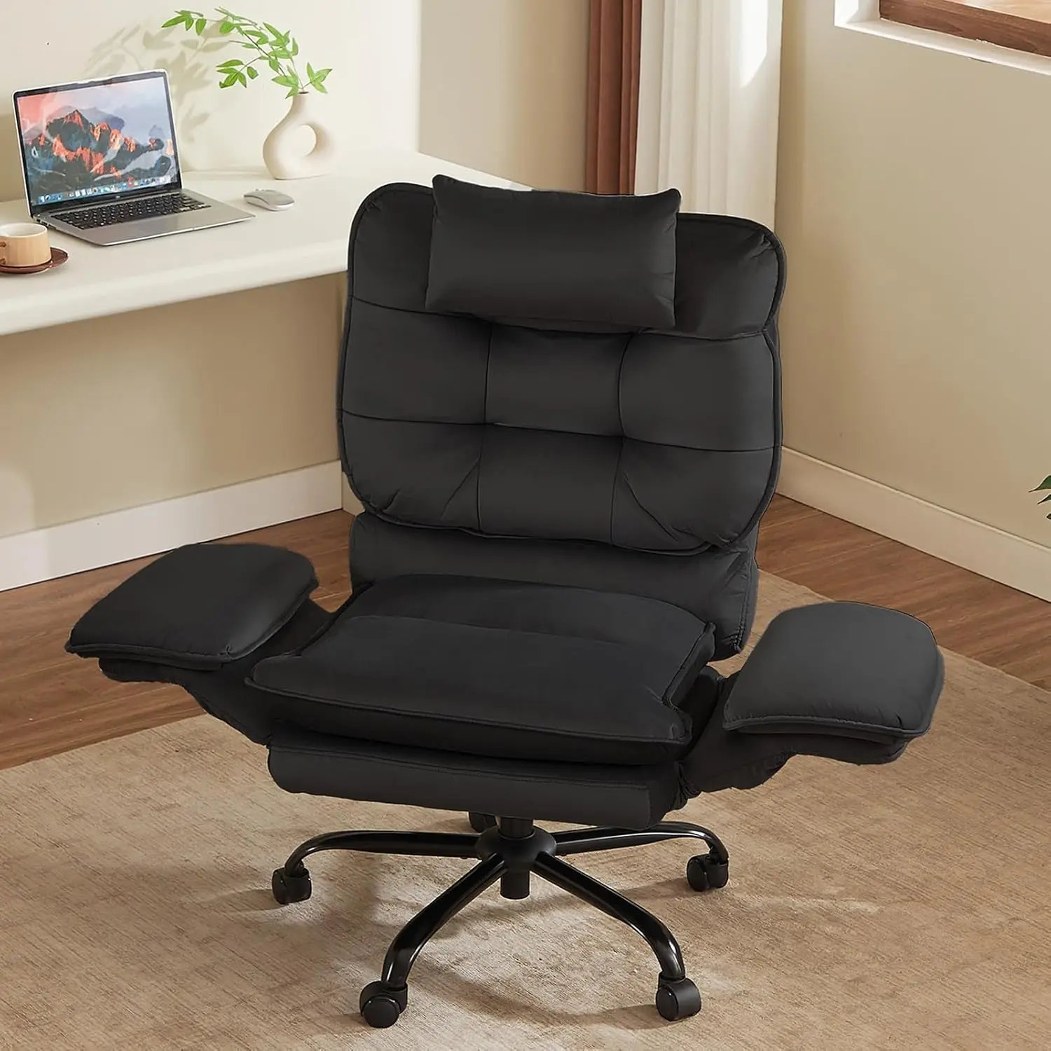 Ergonomic Criss Cross Chair With Flip Up Armrests Headrest Reclining Velvet Executive Desk Chair With Side Pockets Wheels Big And Tall Computer Chair For Home Office Black