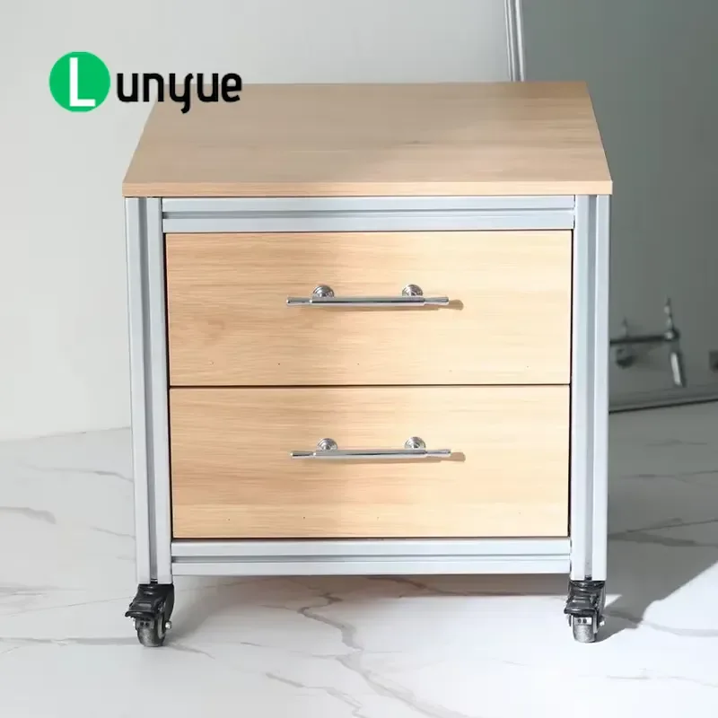 Industrial Solid Wood Birch Side Table with Aluminum Frame and Wheels Customizable Living Room Storage Locker Durable