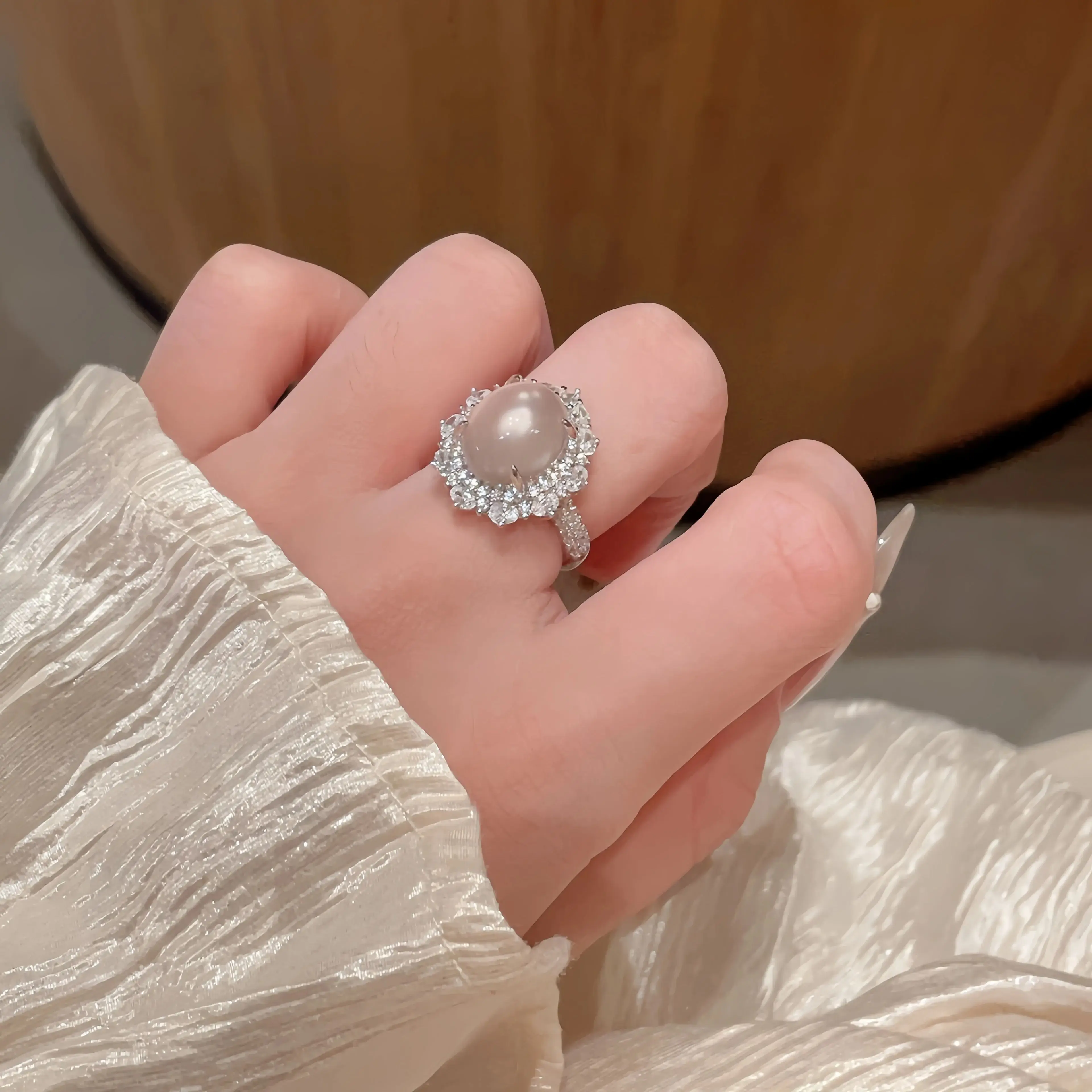 Wenxin marca feminina pombo ovo anel ag 925 prata esterlina certificado branco jade polpa diamante incrustado anel jóias finas
