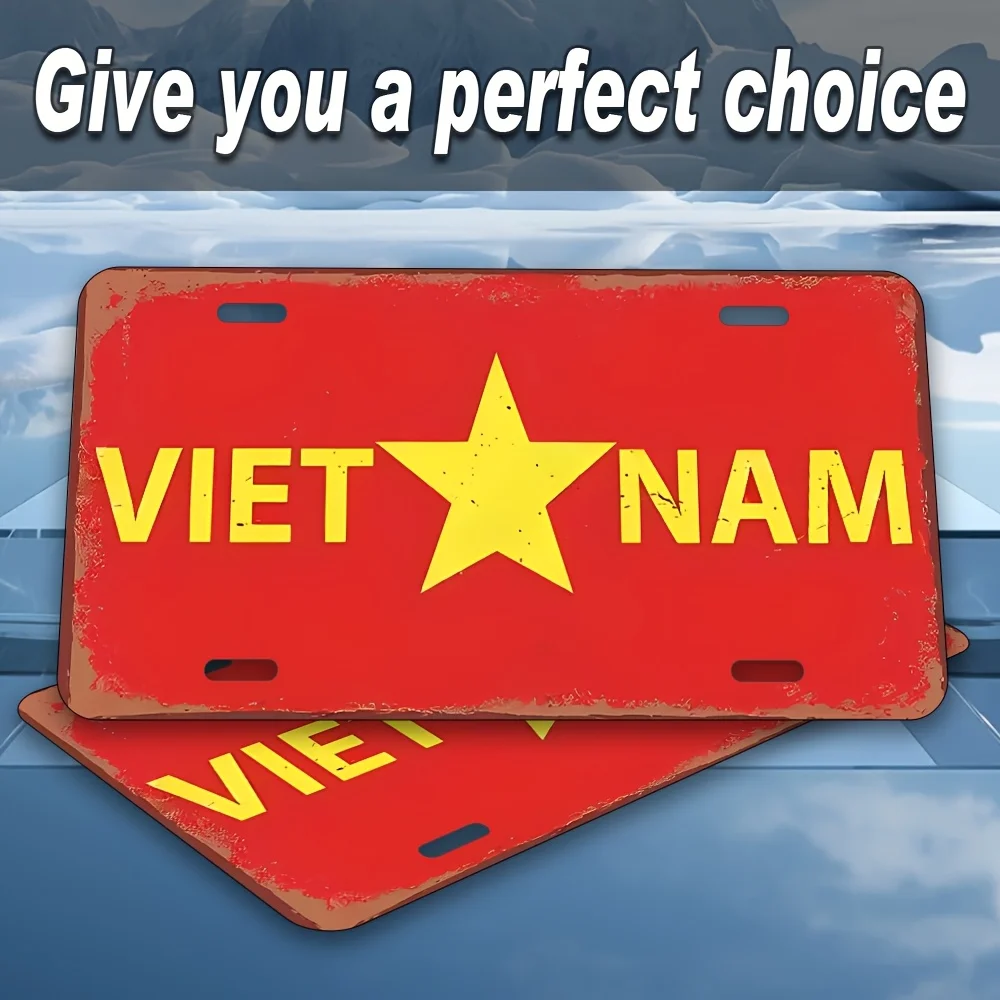 Vietnamese retro aluminum license plate wall decoration |  yellow star metal logo | Suitable for home, garage, cafe, bar