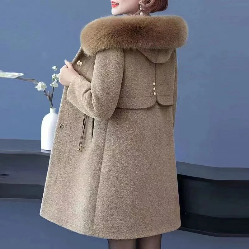 

Women's Woolen Coat High End Female Long Winter Jacket Femme Imitation Mink Thicken Keep Warm Wool Coats Mom Woolen Overcoat