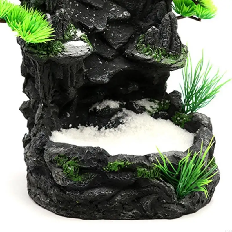 KX4B Aquarium Mountain View Ornament Cascada roca con paisaje blanca