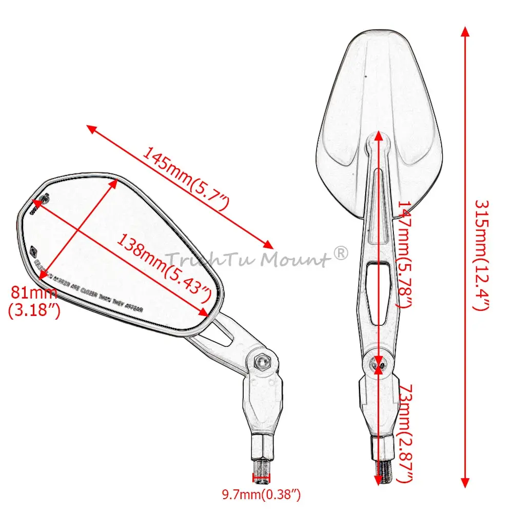 Handlebar Rear View Mirrors For All Motorcycles/Scooters/Atv Size10 Mm Right Hand Thread Matte White Glass And Abs Plastic Black