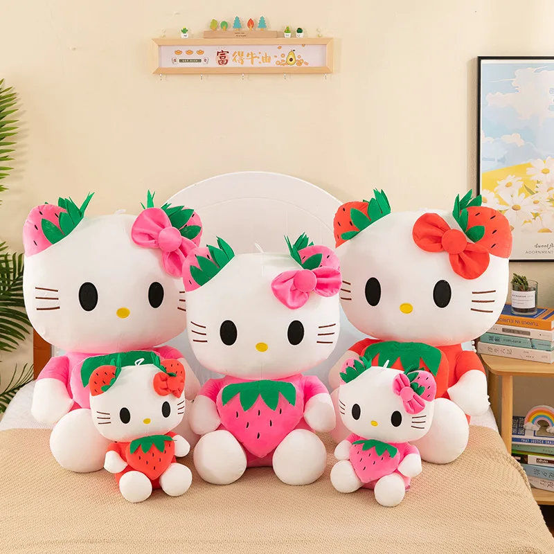 

22cm Sanrio Hello Kitty Plush Toys Kawaii Strawberry KT Cat Plush Doll Soft Stuffed Cartoon Doll Birthday Girls Gifts