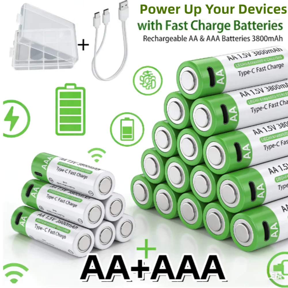 NEW Lithium-Ion Battery Type-C Rechargeable High-Capacity AA&AAA Battery for Remote Control, Mouse, Electric Toys